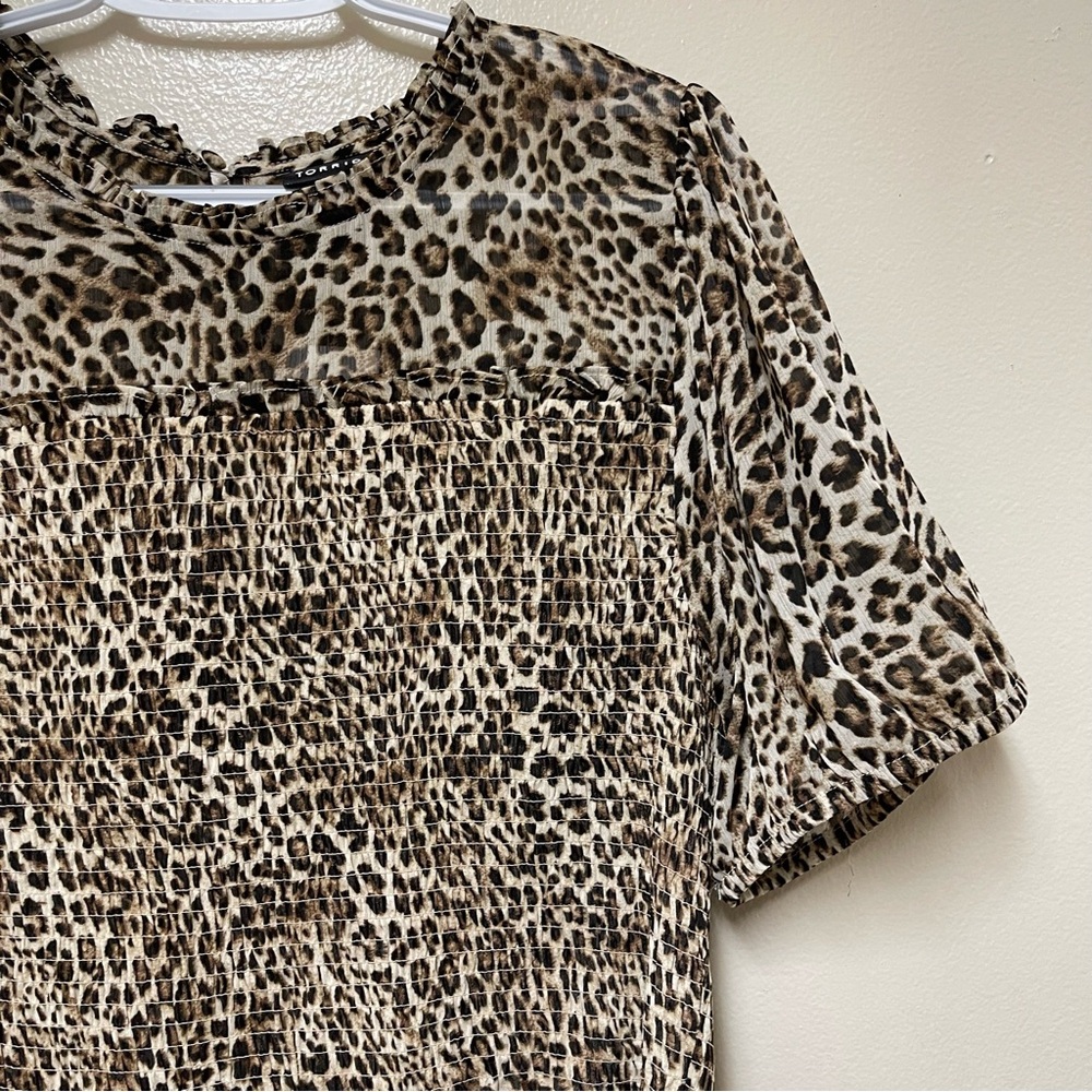 Torrid 1X Leopard Print Smocked Chiffon Peplum Blouse Plus Size Puff Sleeve Top